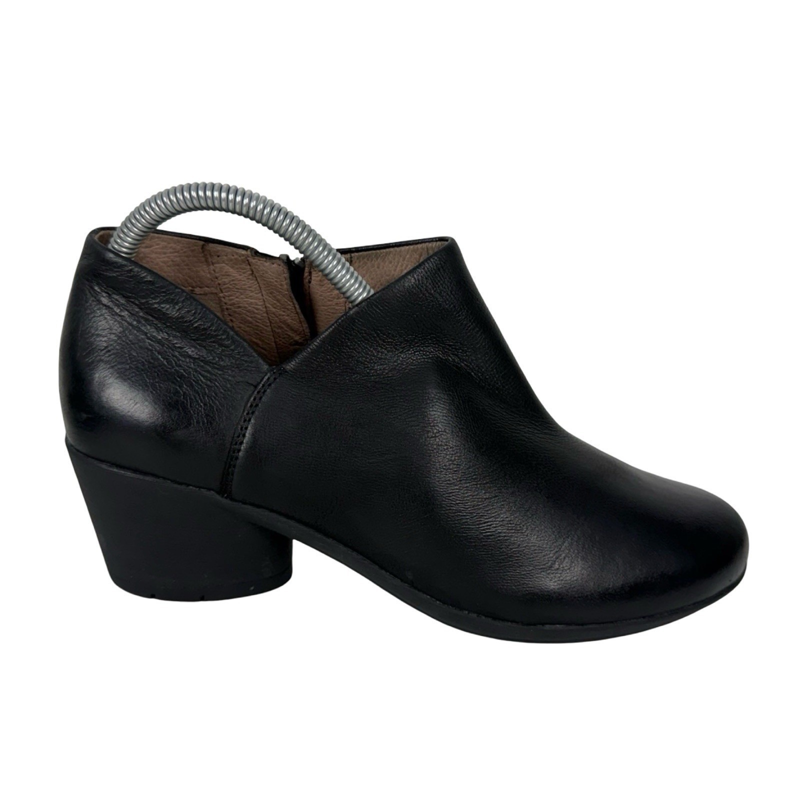 Dansko Raina Black Leather V Cutout Ankle Bootie Size 38 Us 8 Zipper Block Heel
